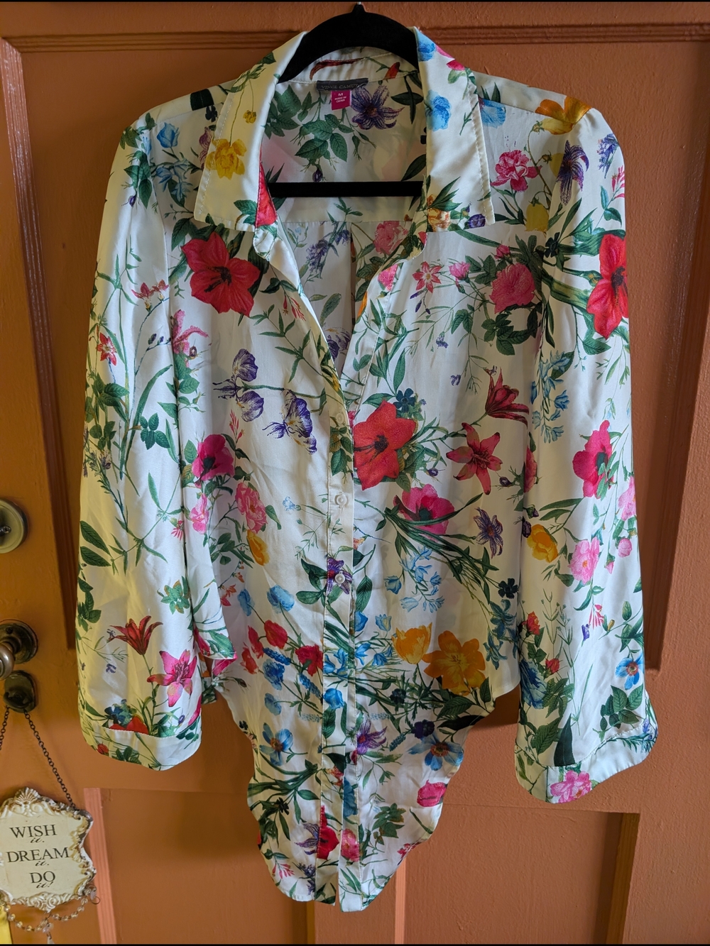 Vince Camuto White Floral Button-Up Blouse
